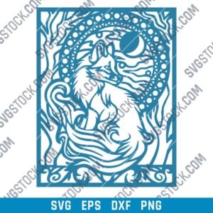 Fox and trees with farewell moon within the nature art Vector Design files - SVG DXF EPS AI CDR