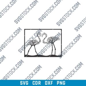 Tree Flamingo Wall Decor DXF File